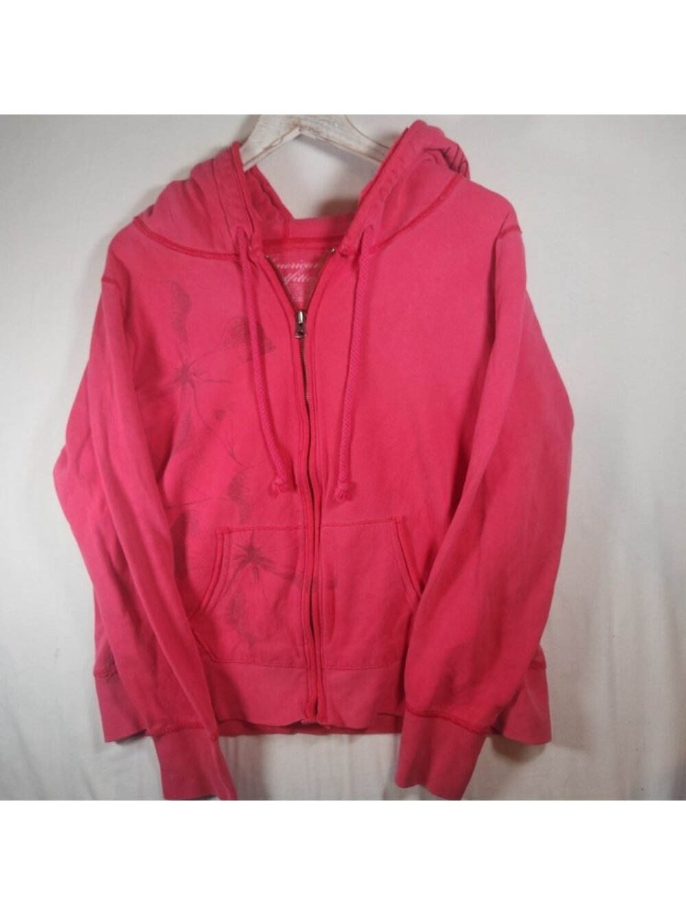 Y2k American Eagle Outfitters Pink Floral Zip Up Hoodie New York Graphic Medium